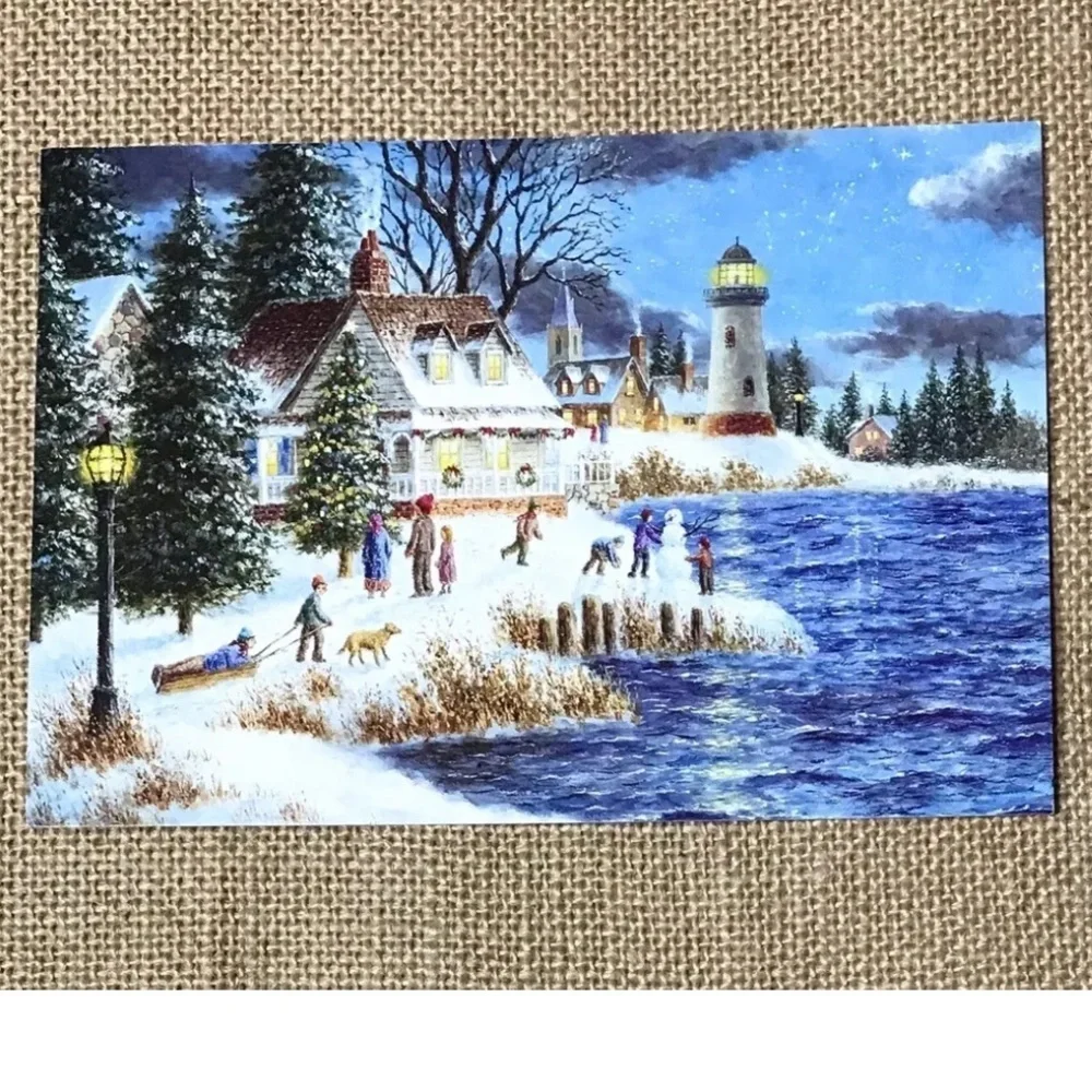 Dennis Lewan Christmas Card Winter Cottage A Time To Celebrate Framable Peaceful